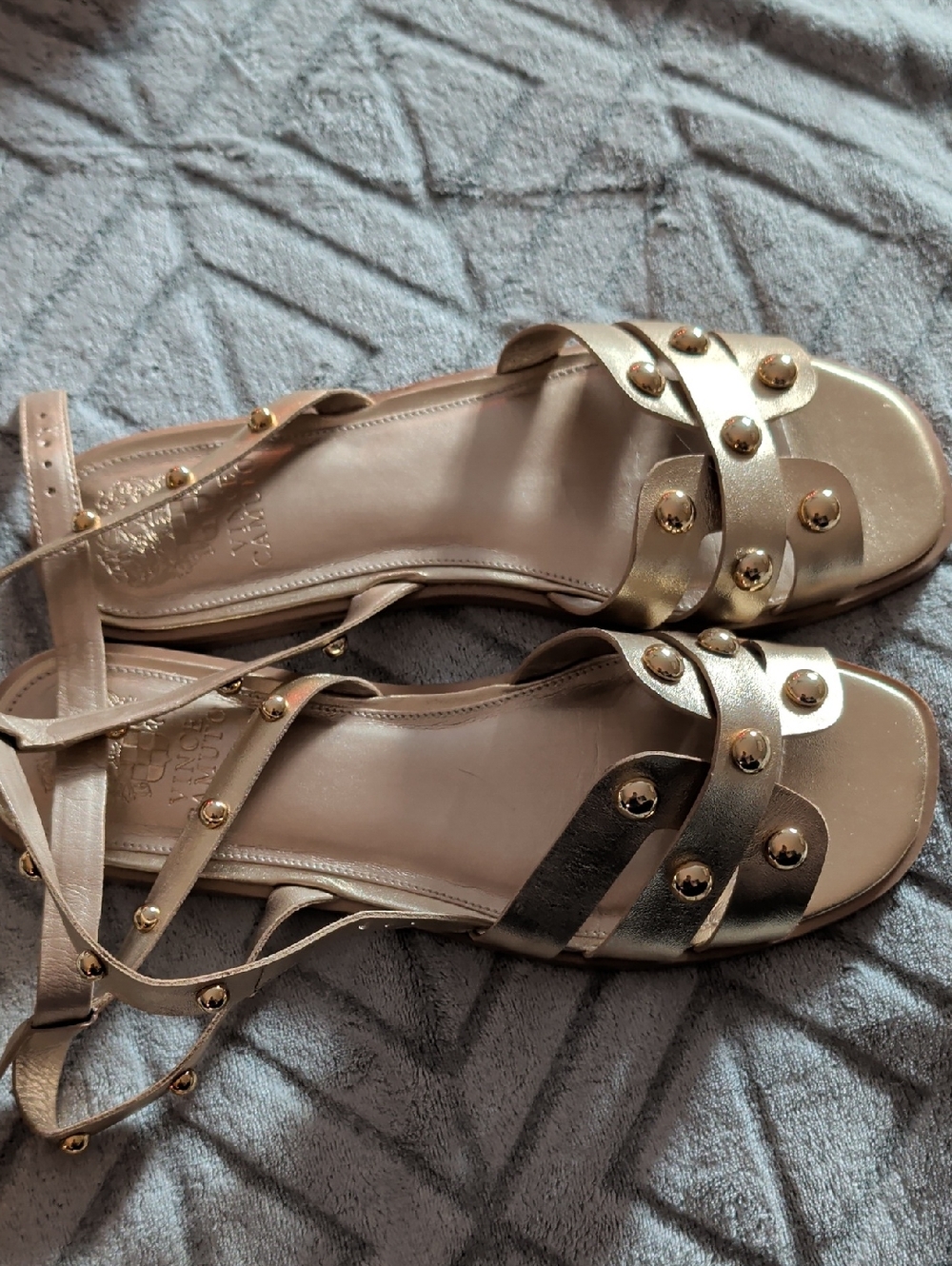 Vince Camuto Gold Studded Strappy Flat Sandals - Women